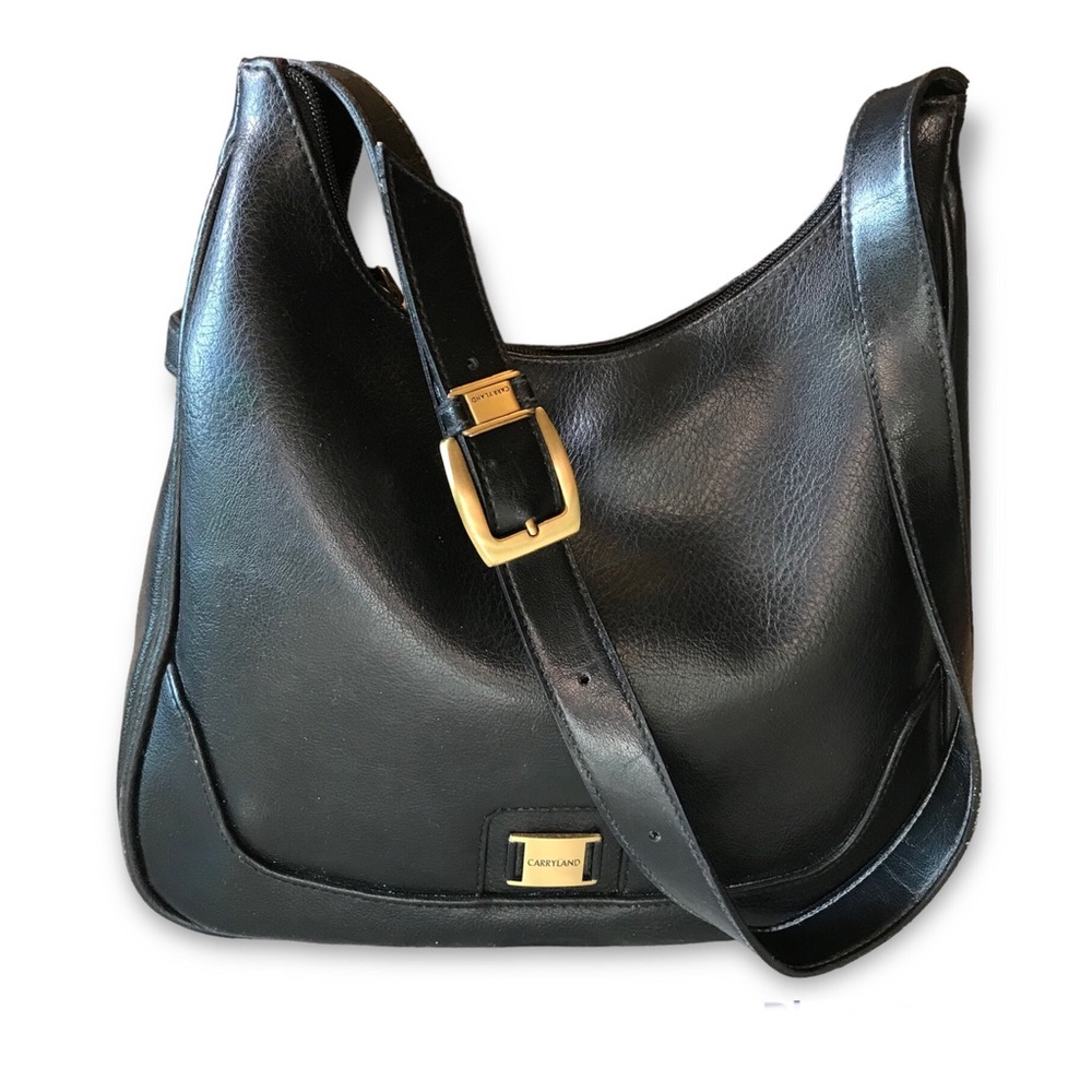 Carryland USA VTG Black Faux Leather Zip Top Compartmental Classic Shoulder Bag